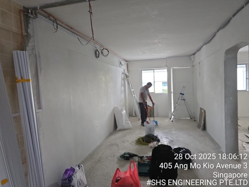 Interior view of a luxury Orchard condo living room featuring a fresh, silk-finish wall paint job by SHS Engineering.