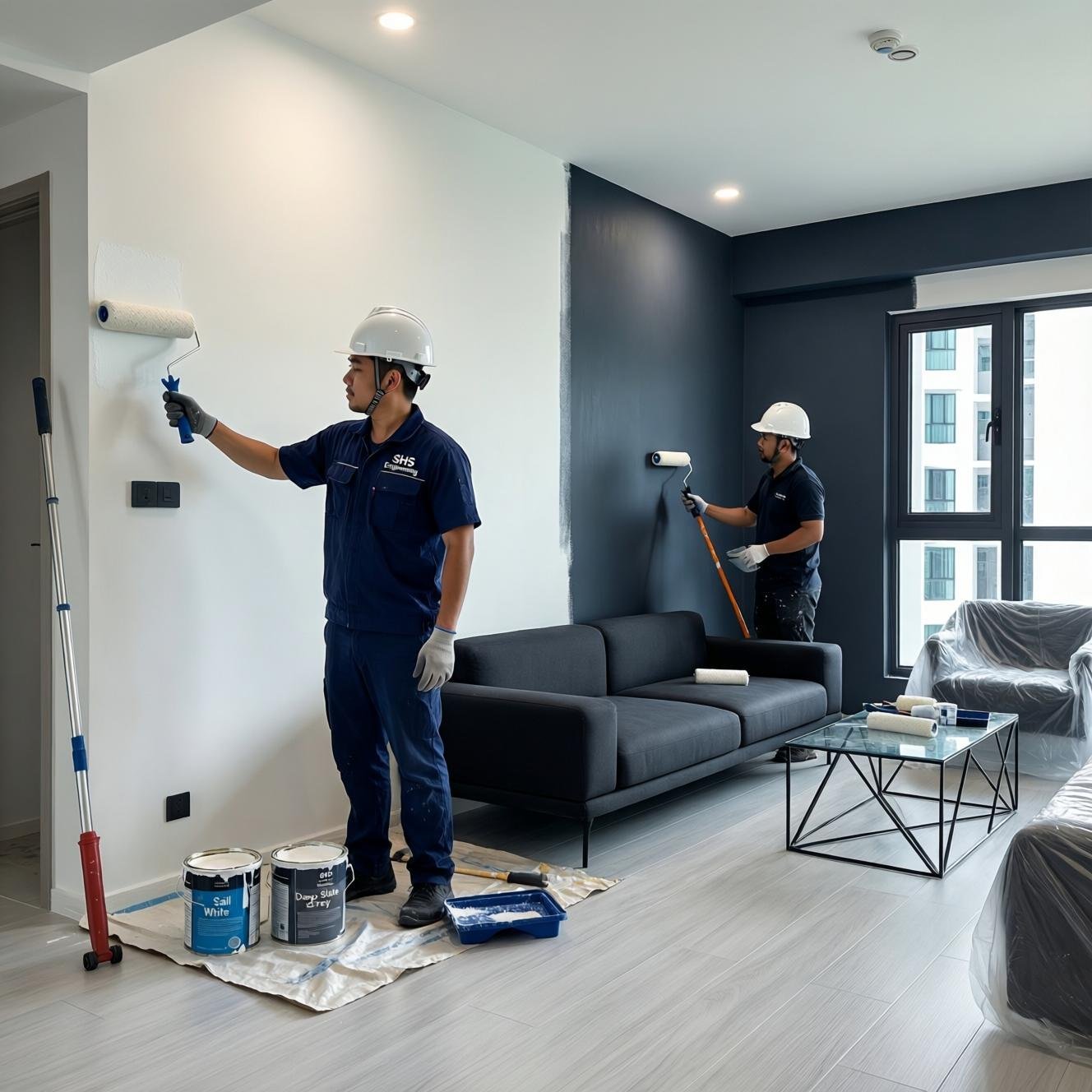 Professional painters in Singapore providing Punggol BTO painting service, delivering fresh wall coatings and durable finishes to enhance new HDB flats with modern interiors.