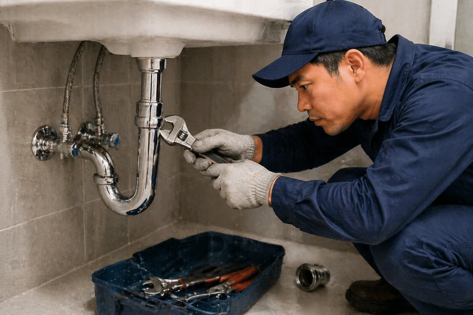 Tap faucet and pipe repair in Singapore, showing a skilled plumber fixing leaks and restoring proper water flow with professional tools for reliable home maintenance